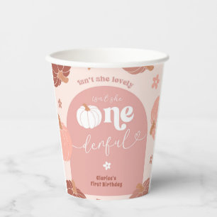 Roze Retro Boho Pompoen 1e Verjaardag Papieren Bek Bekers
