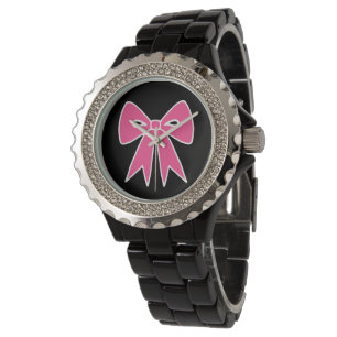 Roze Retro Bow Horloge
