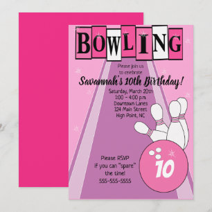 Roze Retro Bowling Verjaardagsuitnodiging voor elk Kaart