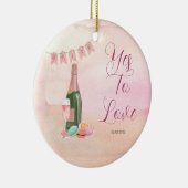 Roze retro bruidsfeest keramisch ornament (Rechts)