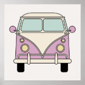 Roze Retro Camper Van Bus Poster (Voorkant)