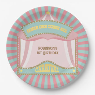 Roze Retro Carnaval verjaardagsuitnodigingen Papieren Bordje
