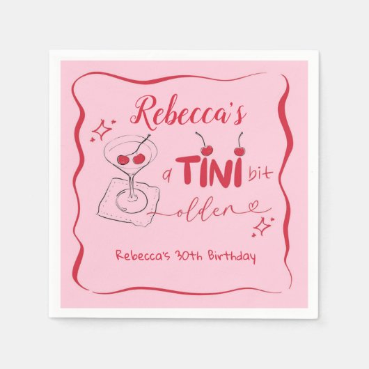 Roze Retro Cherry Tini bit Ouder Papier servet (Voorkant)