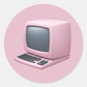 Roze Retro Computer Emoji Ronde Sticker