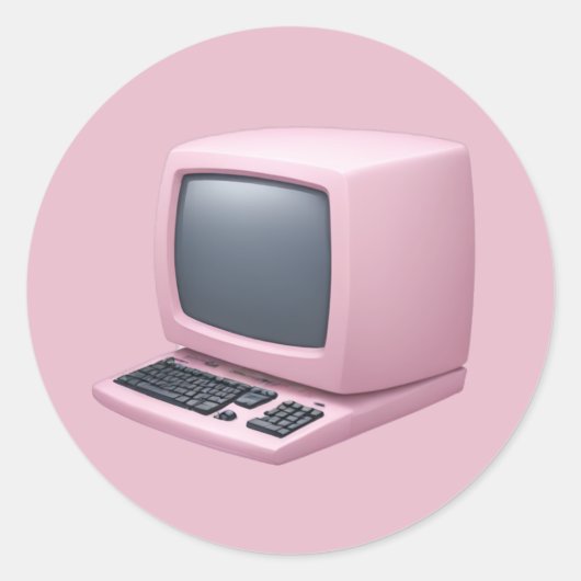 Roze Retro Computer Emoji Ronde Sticker (Voorkant)
