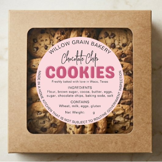 Roze Retro Cottage Koek Ingredientenlijst Sticker