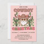 Roze Retro Cowboy Kerstfeest Kaart (Voorkant)