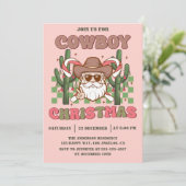 Roze Retro Cowboy Kerstfeest Kaart (Staand voorkant)