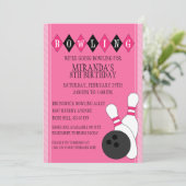 Roze retro Custom Bowling Birthday Party Kaart (Staand voorkant)