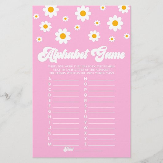 Roze Retro Daisy Alphabet Baby shower spel Briefpapier (Voorkant)