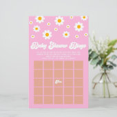 Roze Retro Daisy Bingo Baby shower Spel Briefpapier (Staand voorkant)