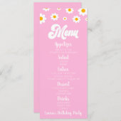 Roze Retro Daisy Bloem Verjaardagsfeest Voedsel Menu (Voorkant / Achterkant)