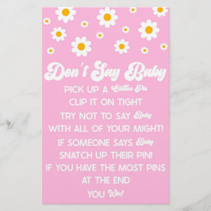 Roze Retro Daisy Don't Say Baby shower spel Briefpapier