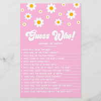 Roze Retro Daisy Raad eens wie! Baby shower spel