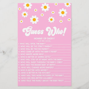 Roze Retro Daisy Raad eens wie! Baby shower spel Briefpapier