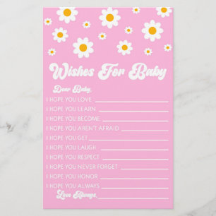 Roze Retro Daisy wensen voor Baby shower Activitei Briefpapier