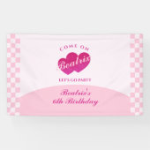 Roze Retro Doll Foto Verjaardag Spandoek (Horizontaal)