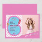 Roze Retro Doll Zwembad Verjaardag Fotofeestje Kaart (Voorkant / Achterkant)