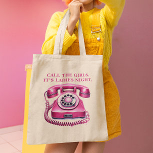 Roze Retro Draaischijf Telefoon Bel de Meiden Grote Tote Bag