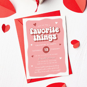 Roze Retro Favoriete Dingen Galentine's Day-feest Kaart