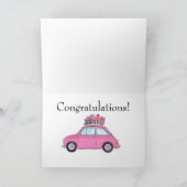 Roze retro Fiat 500 verjaardag Kaart (Binnen)
