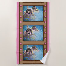 Roze retro Film Strip Photo Beach Towel