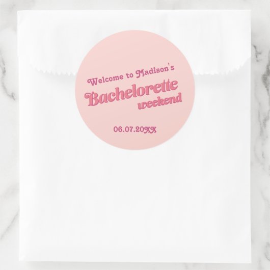 Roze retro Font Bachelorette Favor Labels (Tas)