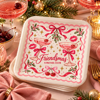 Roze Retro Friendsmas Douane Cocktails Feest Papieren Bordje