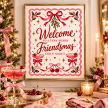 Roze Retro Friendsmas Prettige Meisjesavond Welkom