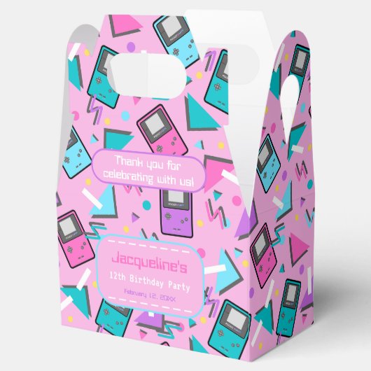 Roze Retro Gaming Verjaardag Bedankdoosjes (Geopend)