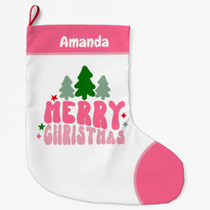 Roze Retro Gepersonaliseerde Kerstmis Grote Kerstsok