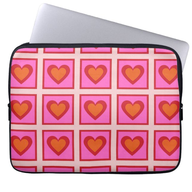 Roze Retro  geruit hart Y2K Patroon Laptop Sleeve (Voorkant)