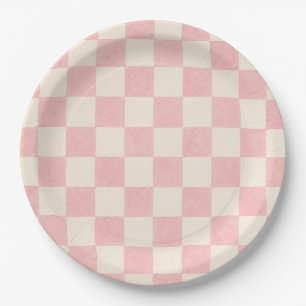 Roze Retro Geruite Feestbord Zomerfeest Papieren Bordje
