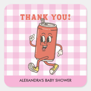 Roze Retro Gingham Ze staat op het punt te baren D Vierkante Sticker