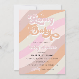 Roze Retro Groovy Baby shower Uitnodiging