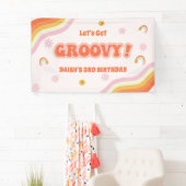 Roze Retro Groovy Hippie Verjaardag Spandoek (Insitu)