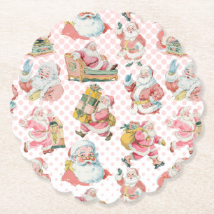 Roze Retro Groovy Kerstman Kerstmis Kartonnen Onderzetters