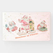 Roze Retro Groovy Santa Claus-Girl Verjaardagsfees Spandoek (Horizontaal)