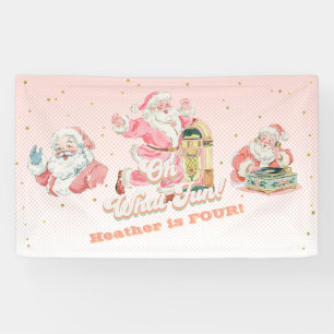 Roze Retro Groovy Santa Claus-Girl Verjaardagsfees Spandoek