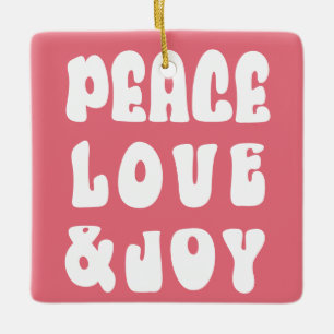 Roze Retro Groovy Vrede Liefde Vreugde Vakantie Fo Keramisch Ornament