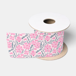 Roze Retro Hand getrokken Bloempatroon Lint