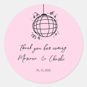 Roze Retro Handgetekende Disco Bal Illustratie Ronde Sticker