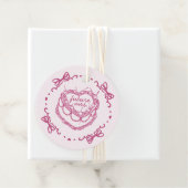 Roze Retro Hart Coquette Cherry Cake Bruids Douche Bedankjes Labels (In situ)