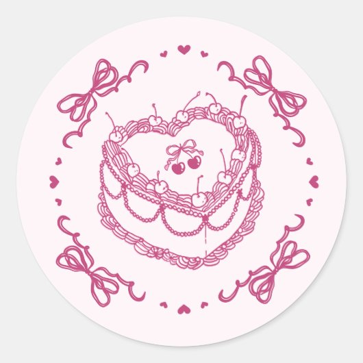 Roze Retro Hart Coquette Cherry Cake Envelope Ronde Sticker (Voorkant)