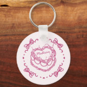 Roze Retro Hart Coquette Cherry Cake Favors Sleutelhanger (Achterkant)