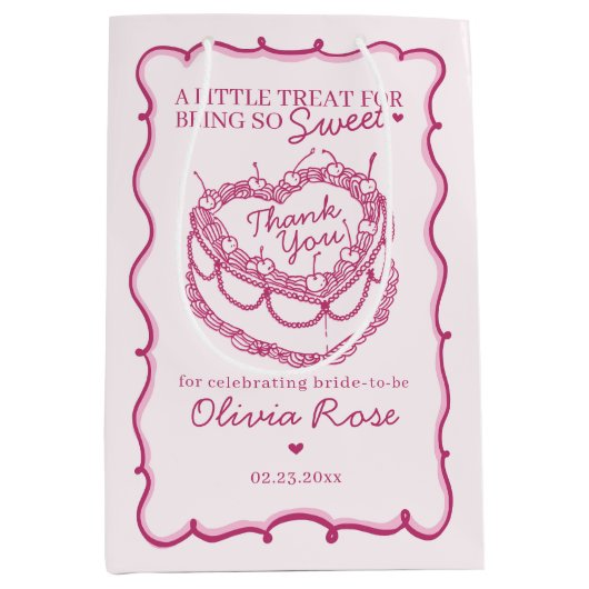 Roze Retro Hart Coquette Cherry Cake Verjaardag Medium Cadeauzakje (Voorkant)