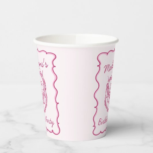 Roze Retro Hart Coquette Cherry Cake Verjaardag Papieren Bekers (Links)