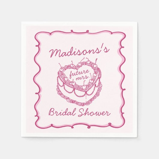 Roze Retro Hart Coquette Kersencake Bruidsfeest Sh Servet (Voorkant)