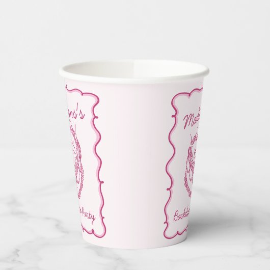 Roze Retro Hart Coquette Kersencake Bruidsmeisje Papieren Bekers (Links)