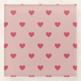 Roze Retro Heart Y2K-patroon met roze achtergrond Glazen Onderzetter